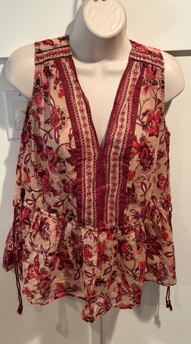kate spade new york Women’s XS Floral Woven Sleeveless V-Neck Tie Blouse NWOT